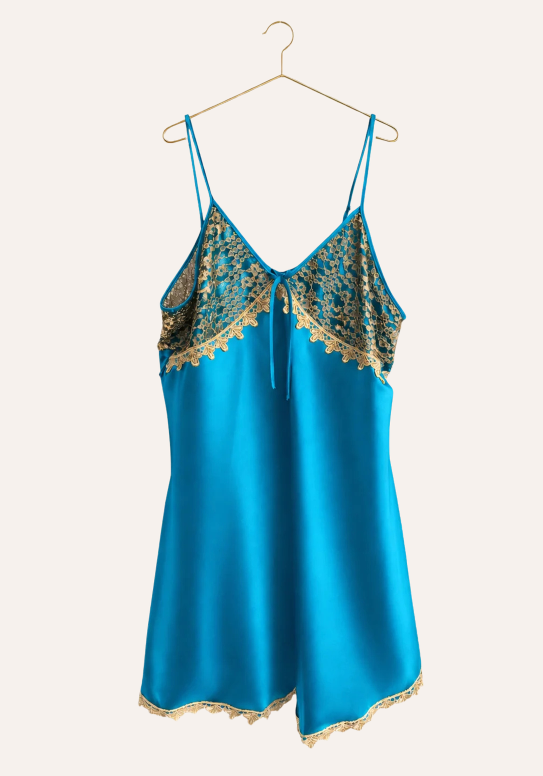 Satin Shoulder Strap Babydoll With Golden Dantel