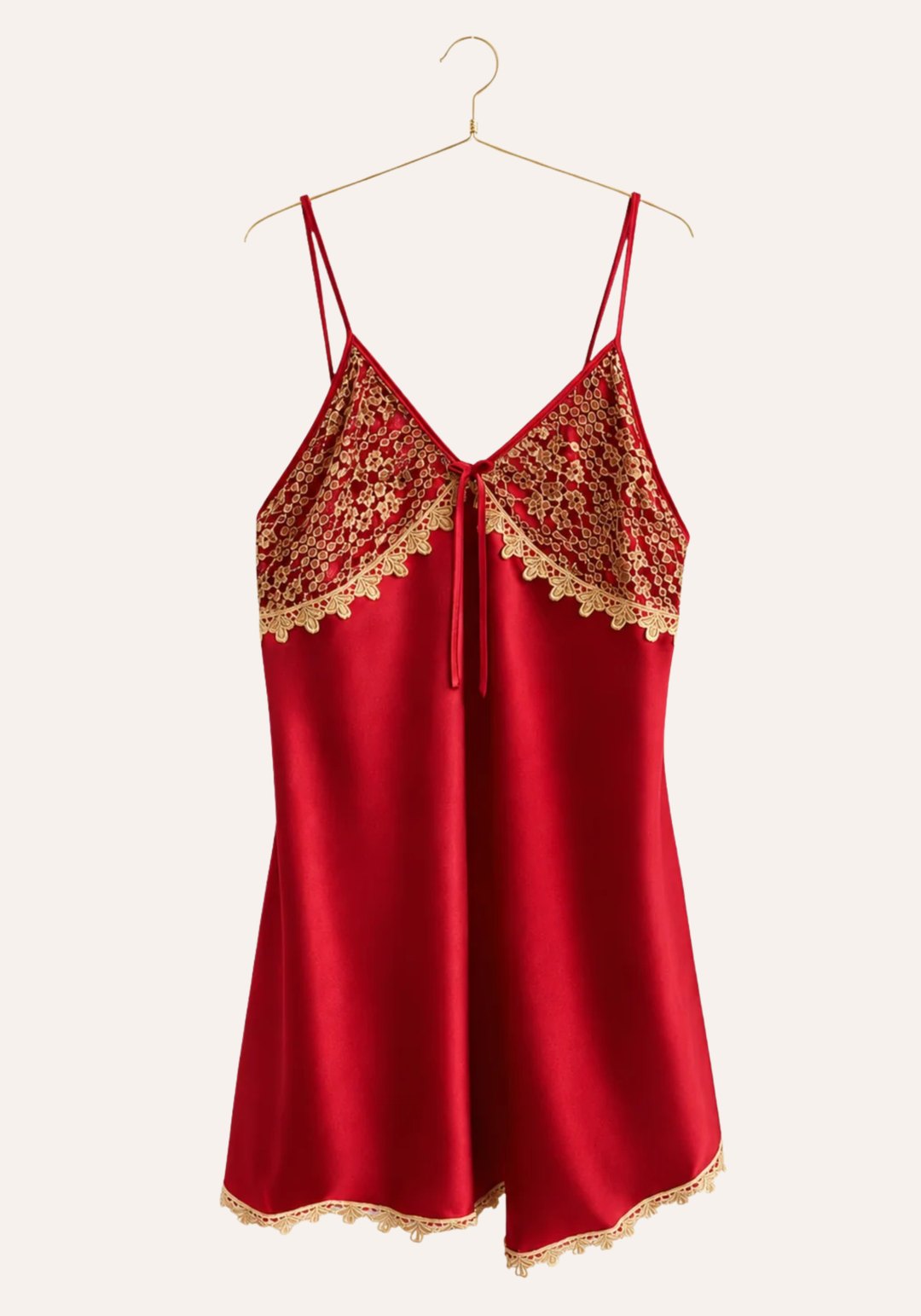 Satin Shoulder Strap Babydoll With Golden Dantel