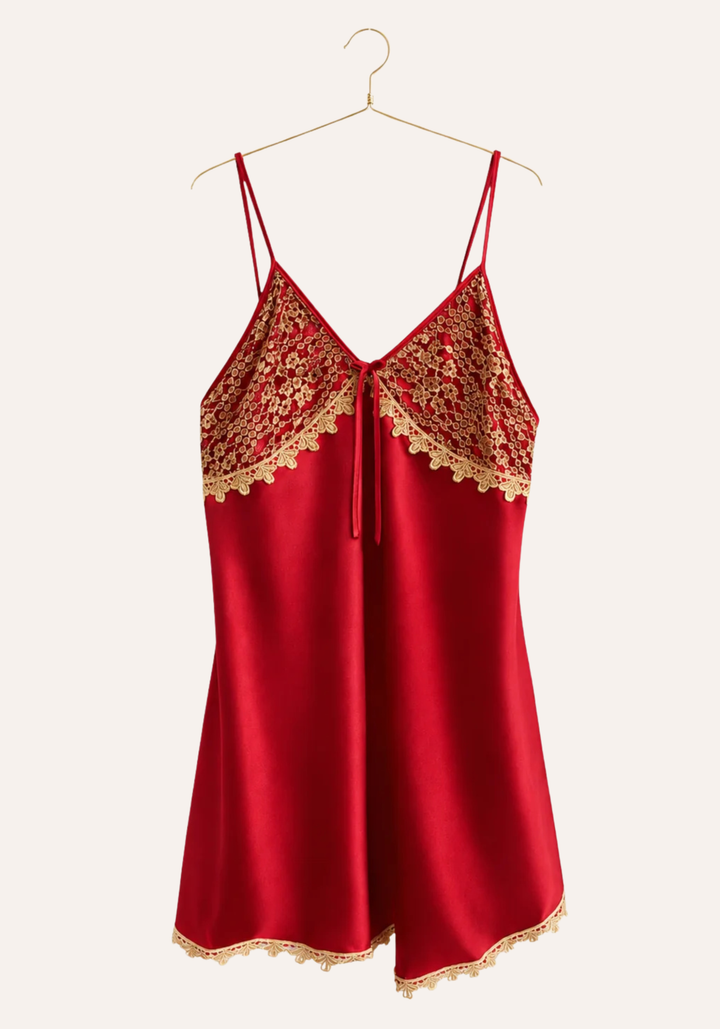 Satin Shoulder Strap Babydoll With Golden Dantel