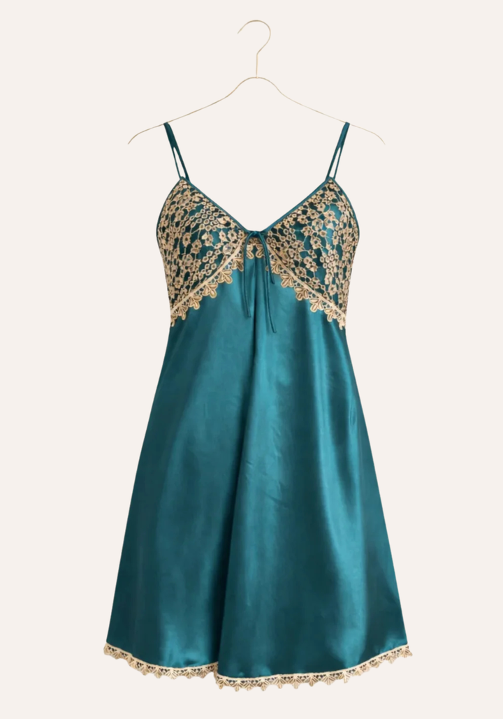 Satin Shoulder Strap Babydoll With Golden Dantel