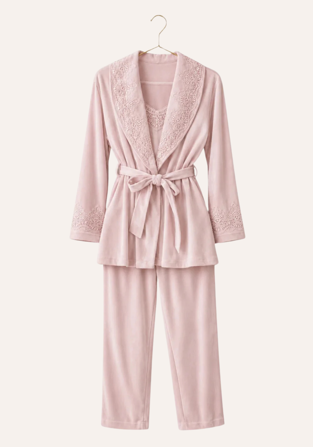 Velour 3 Pieces Set: Sleeveless Pajama And Short Robe