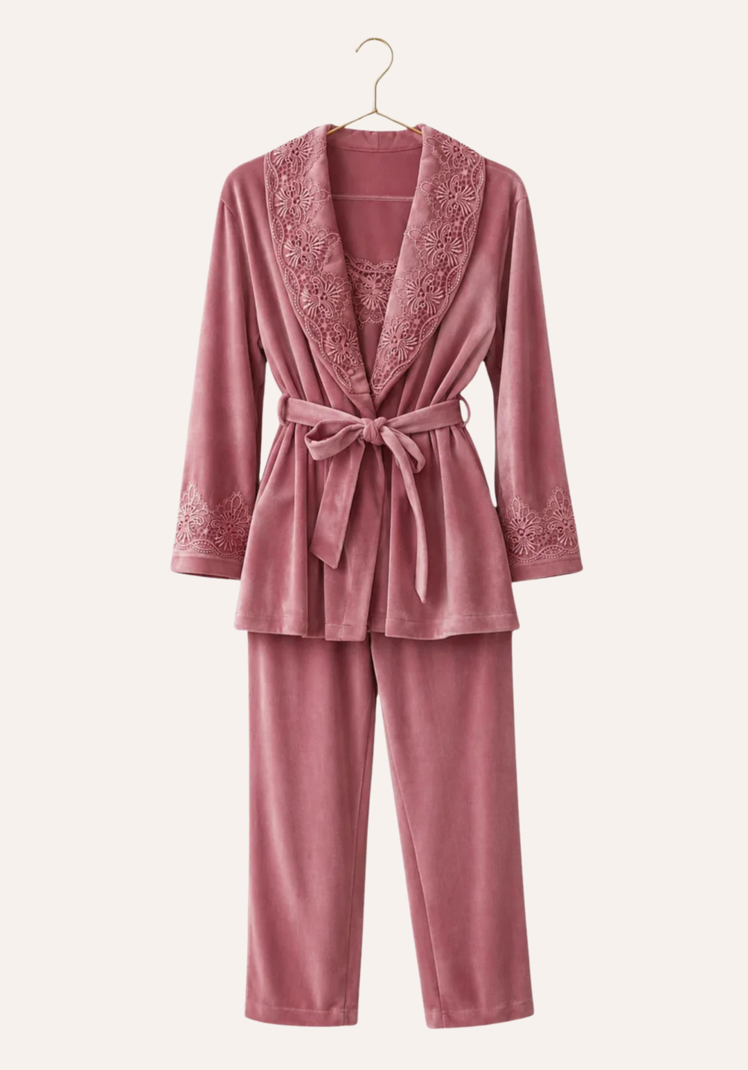 Velour 3 Pieces Set: Sleeveless Pajama And Short Robe