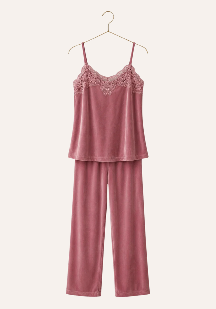 Velour 3 Pieces Set: Sleeveless Pajama And Short Robe