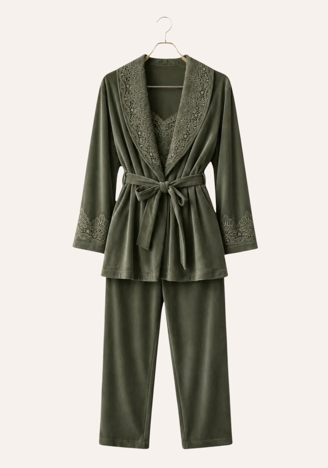 Velour 3 Pieces Set: Sleeveless Pajama And Short Robe