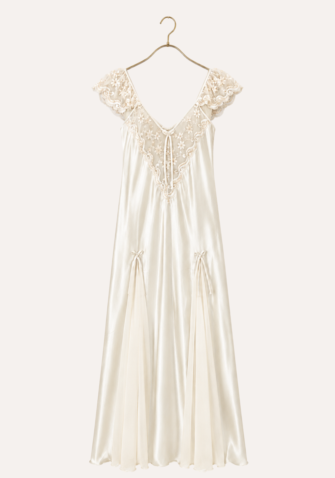 Long Night Gown: Shoulder Strap Satin Long Nighty With Toulle Detail