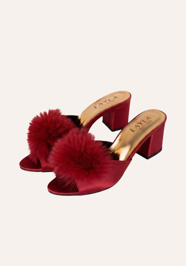 5Cm Heel With Applique Furr Slippers