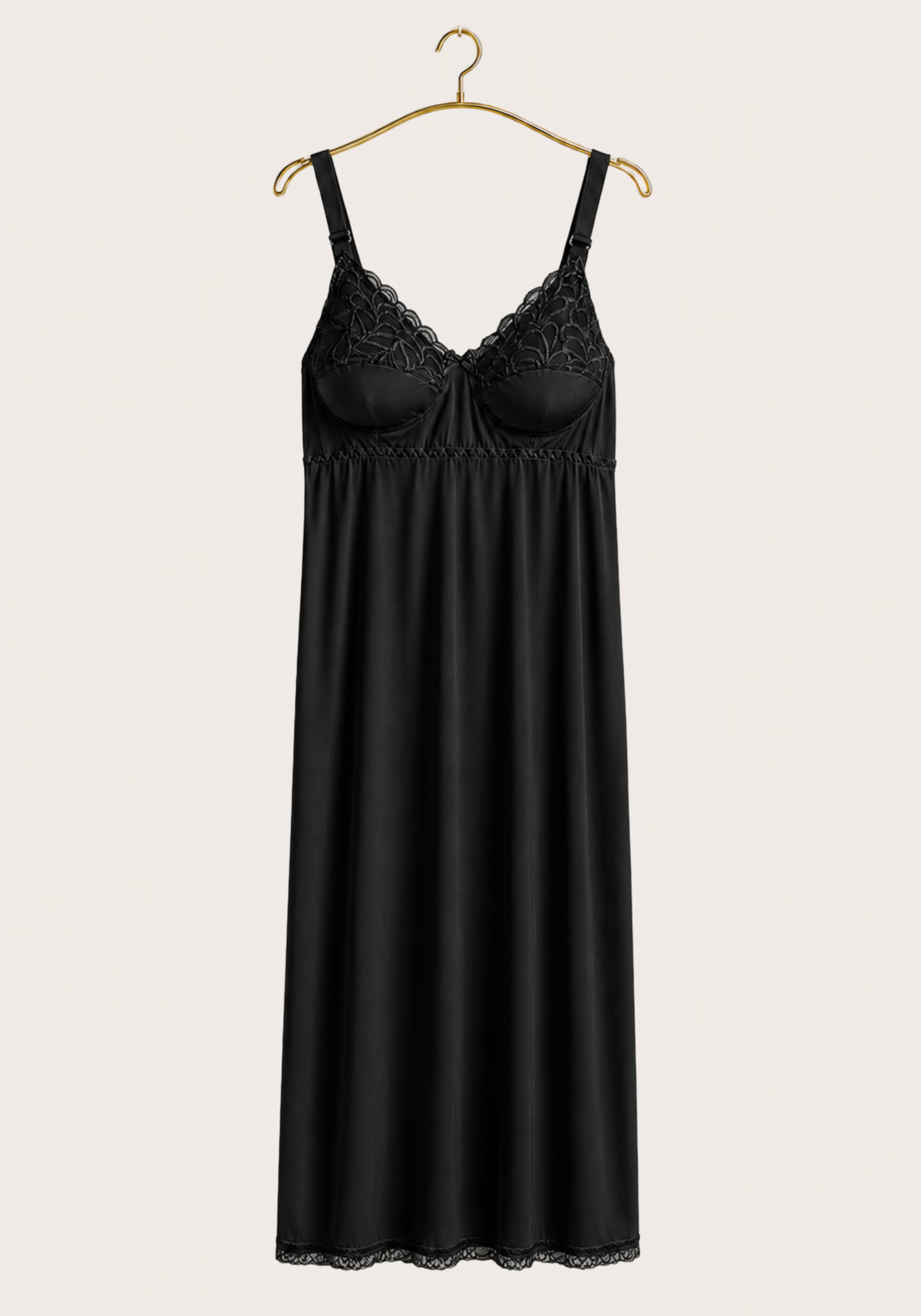 Long Slip: Wide Shoulder Strap Half Lace Half Padded Cup Long Under Slip