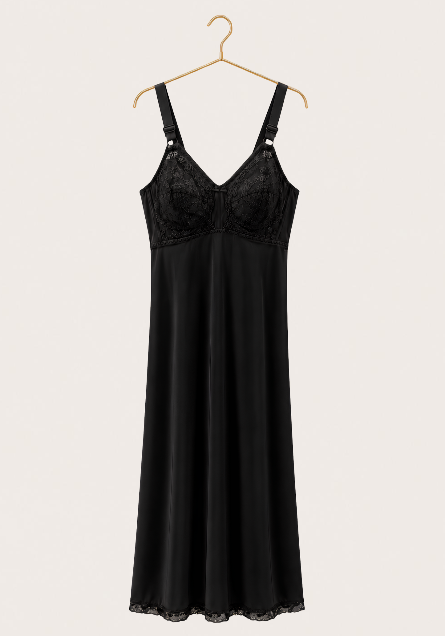 Long Slip: Wide Shoulder Strap Full Breast Lace Long Under Slip