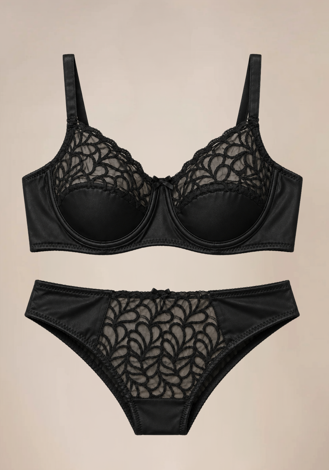 Bridal Bra Set: Half Plain Padded Half Dantel Cup Bra And Panty With Dantel Detail