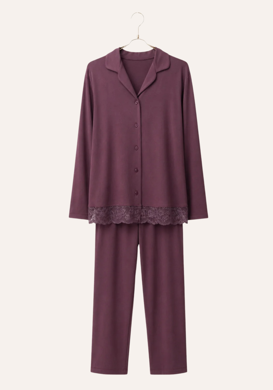Long Sleeve Lace Collar Button Pajama