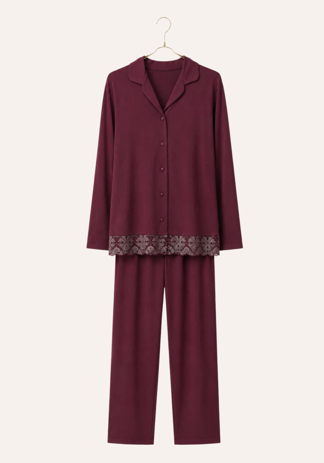 Long Sleeve Lace Collar Button Pajama