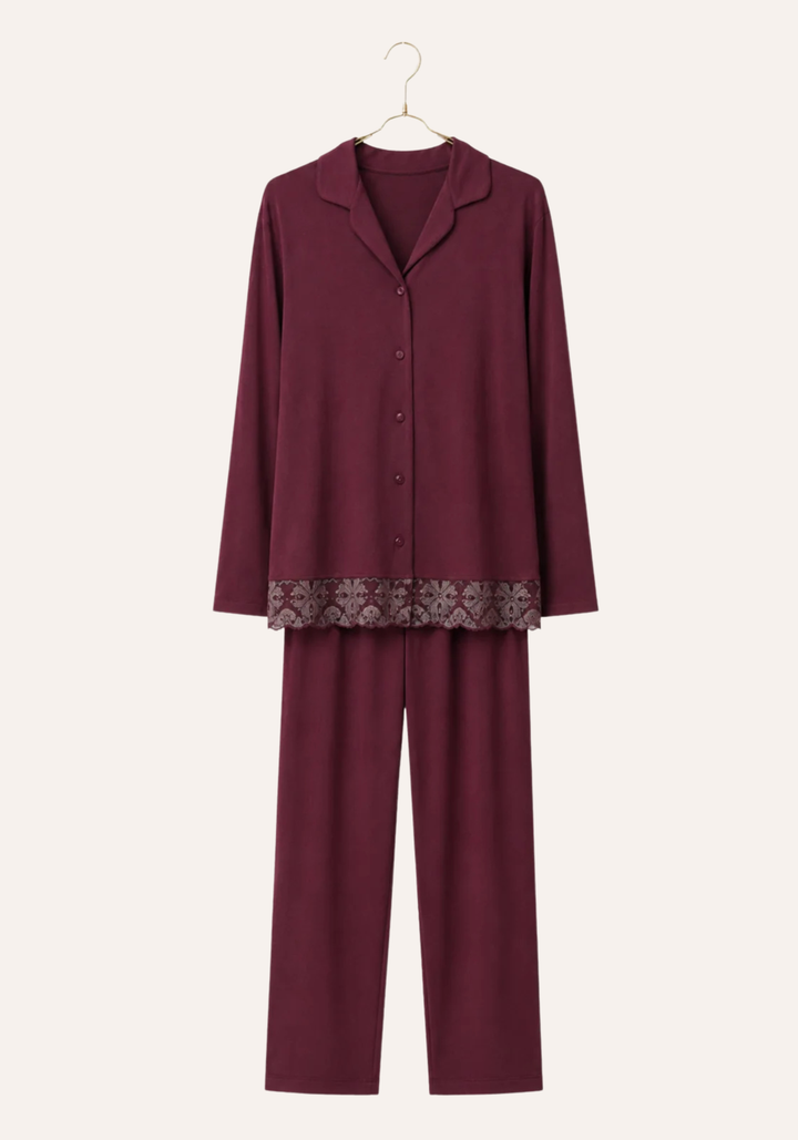 Long Sleeve Lace Collar Button Pajama