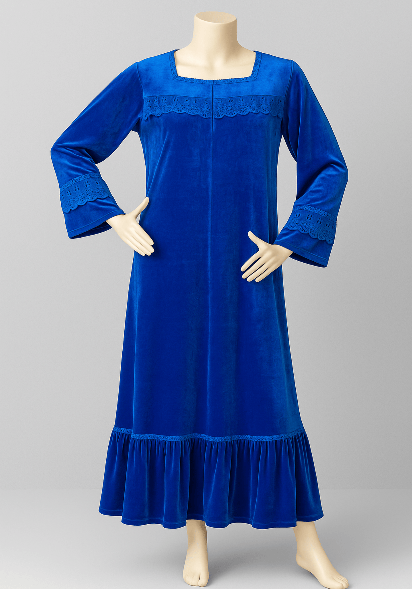 Velour Long Gown With Lace