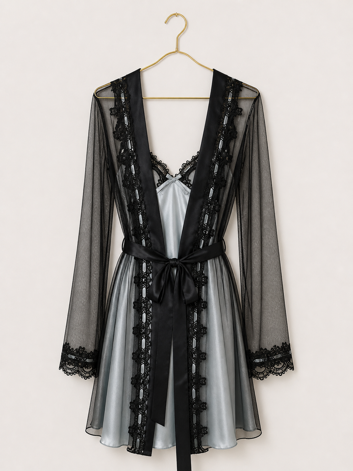 Schiffon Satin Robe Set: Satin Nighty And Schiffon Robe