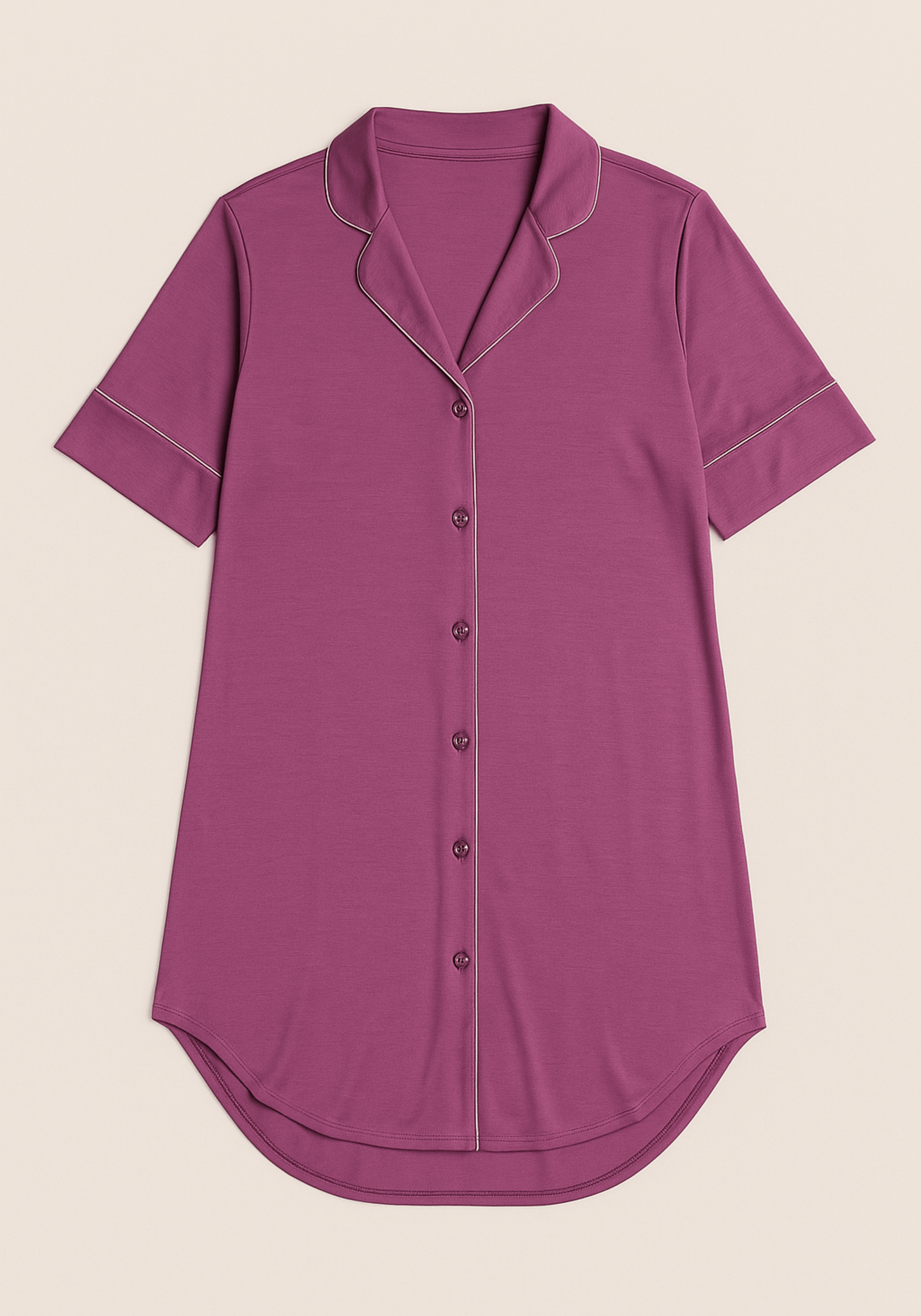Modal Nighty: Collar Button Long Sleeves Short Nighty