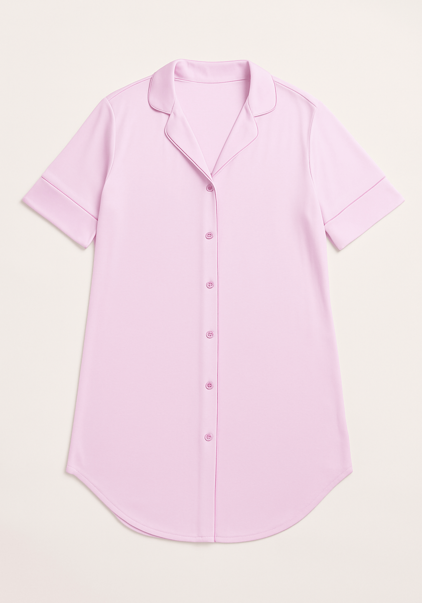 Modal Nighty: Collar Button Long Sleeves Short Nighty