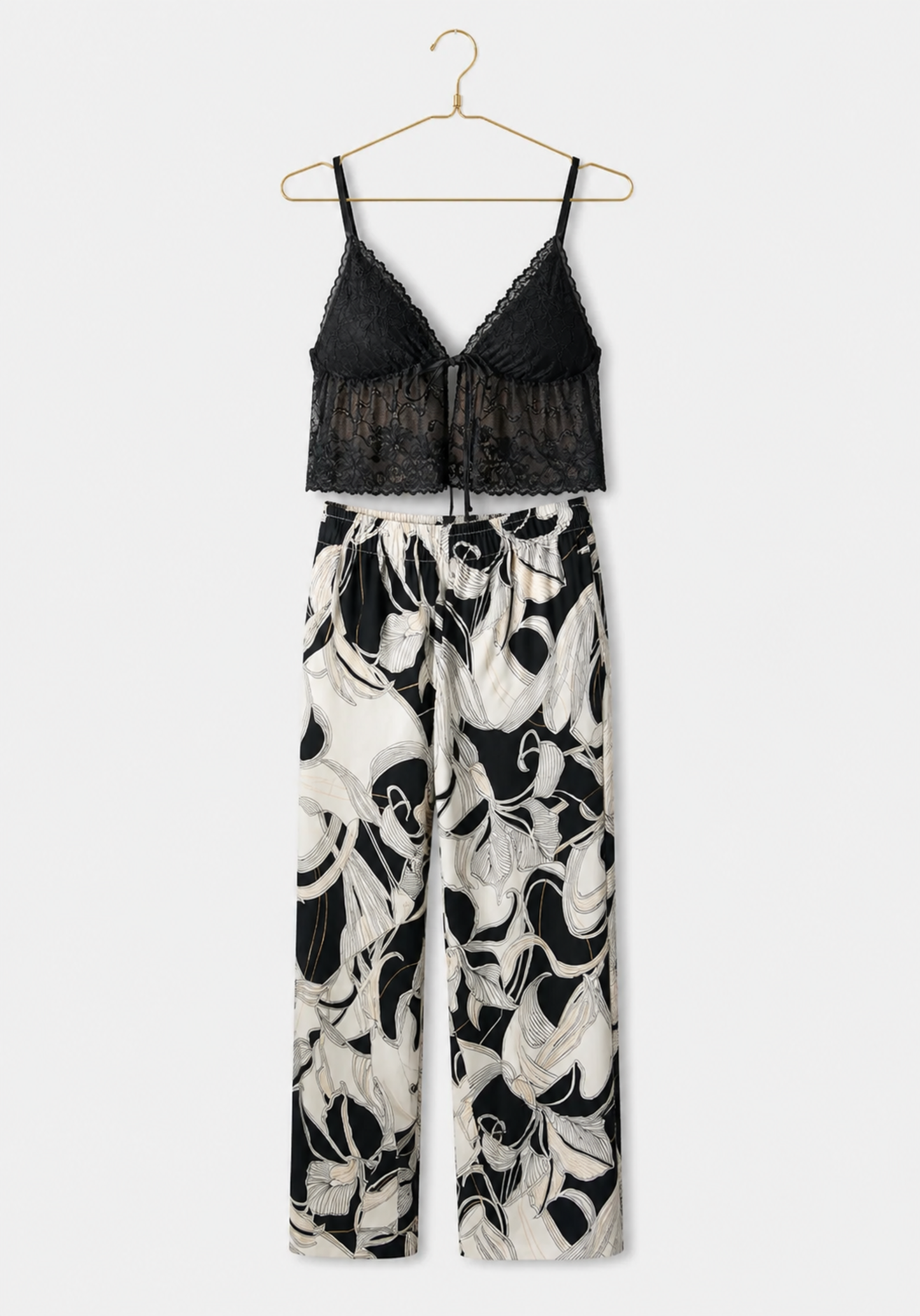 3 Pieces Set: Short Robe And Long Pants (100% Viscose) And Tank Top (Lace Lycra)