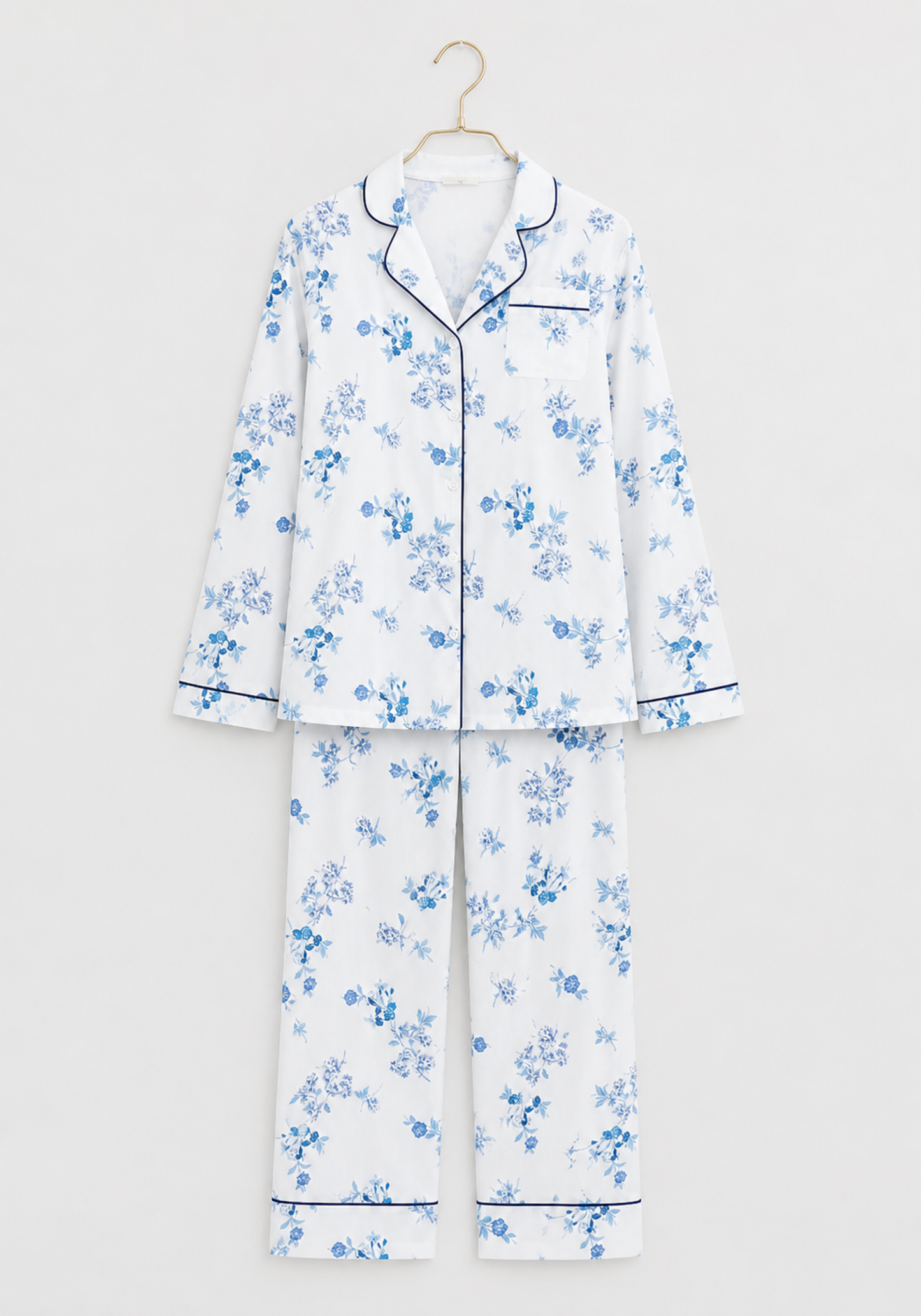 Pajamas: Collar Button Long Sleeve Top And Pants (100% Premium Cotton)