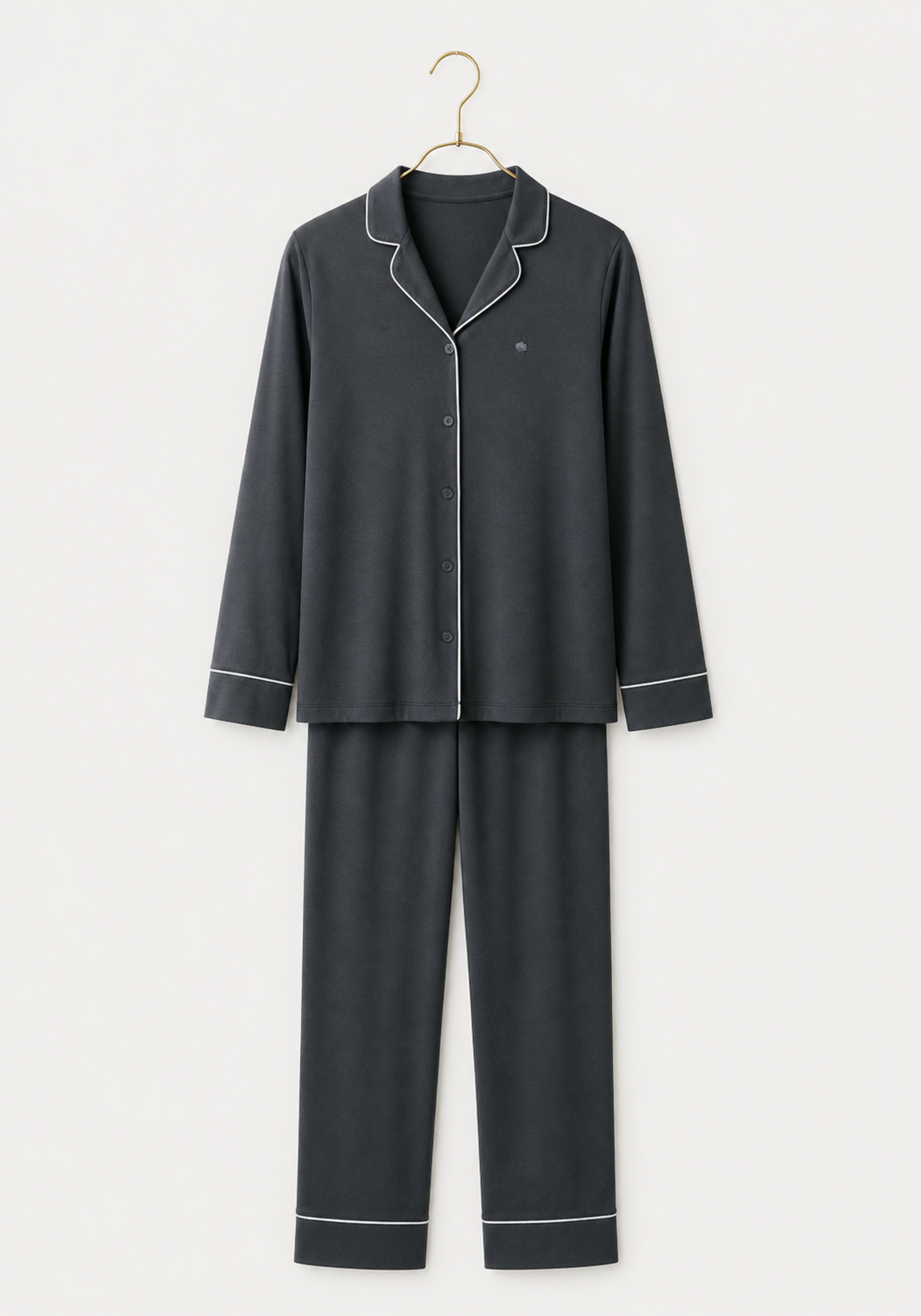 Pajamas: Collar Button Long Sleeve Top And Pants (100% Premium Cotton)