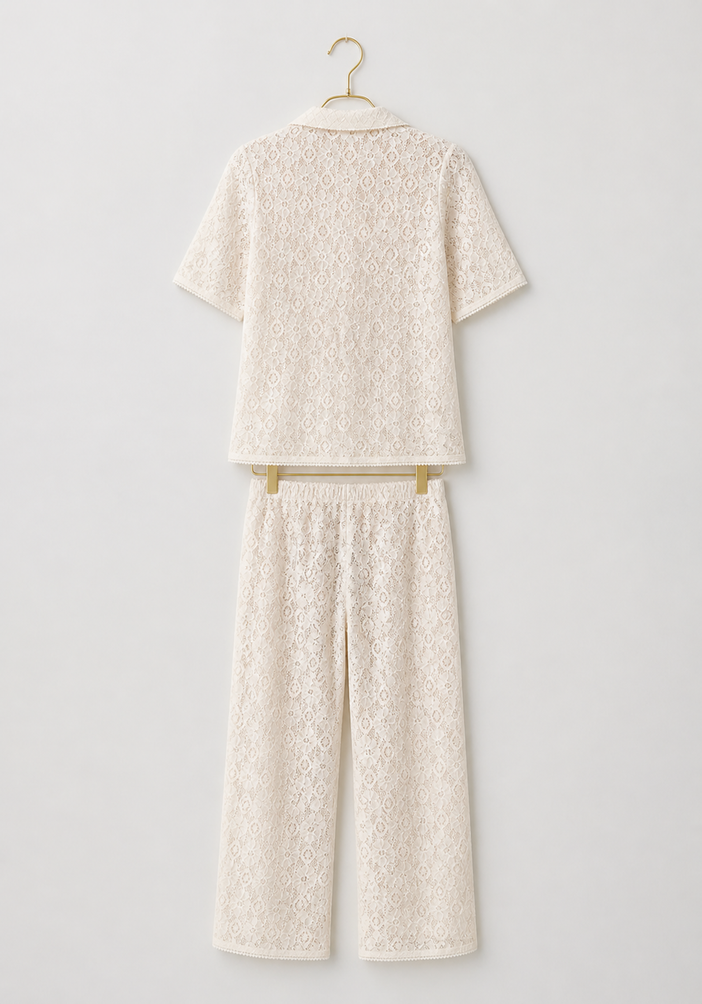 Pajamas: Full Dantel Collar Button Long Sleeve Top And Pants (100% Premium Cotton)