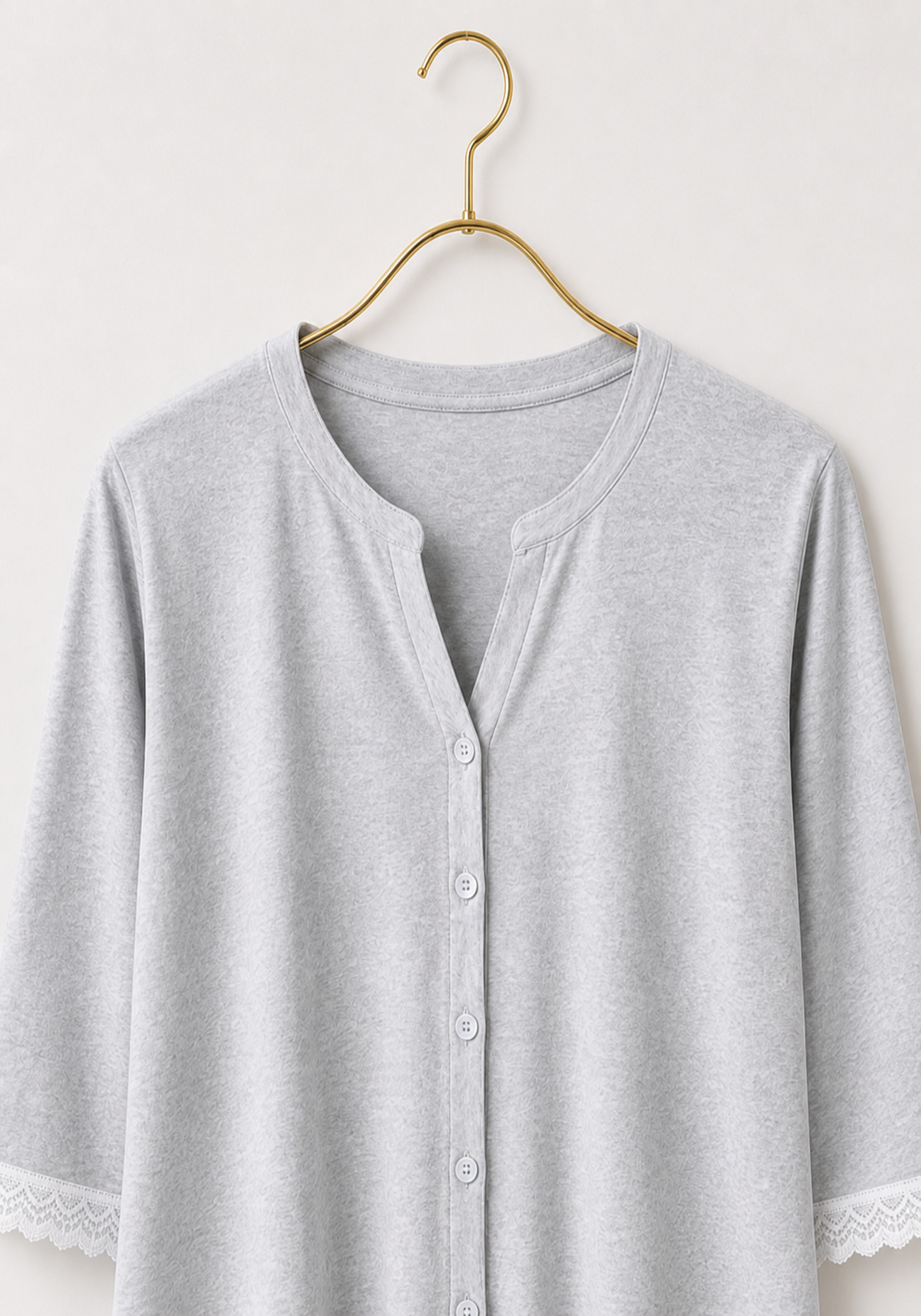 Maternal Pajamas: Plain Button Top With Lace Detail And Pants (100% Premium Cotton)