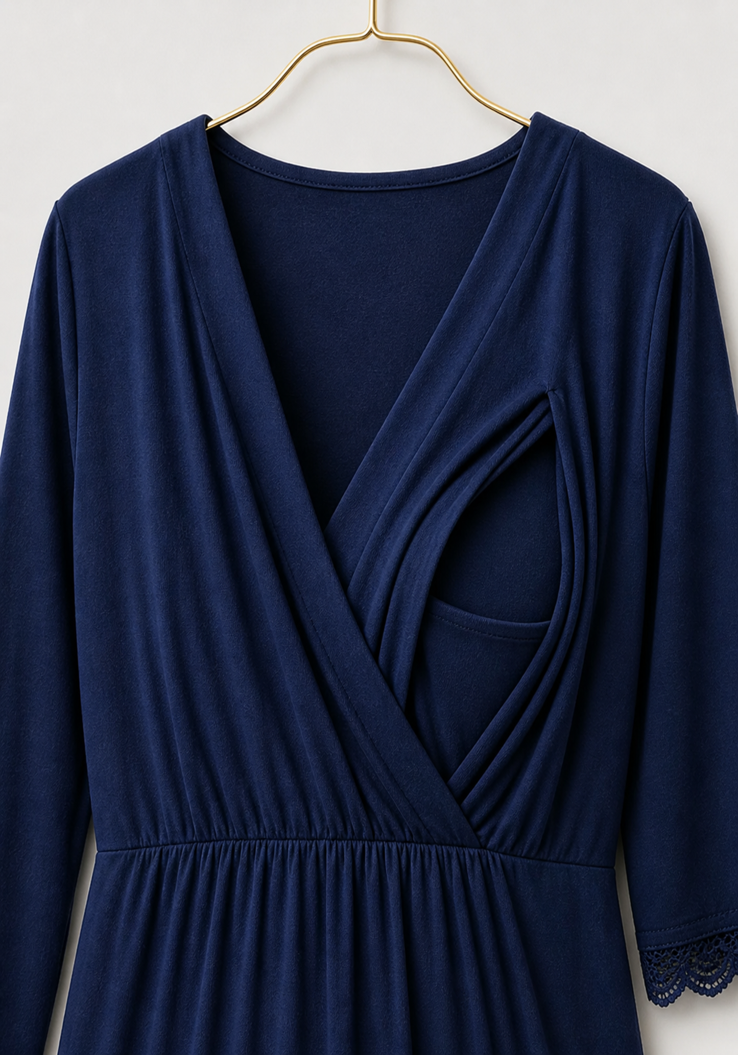 Maternal Nighty: Plain Long Sleeve Long Nighty With Lace Detail (100% Premium Cotton)