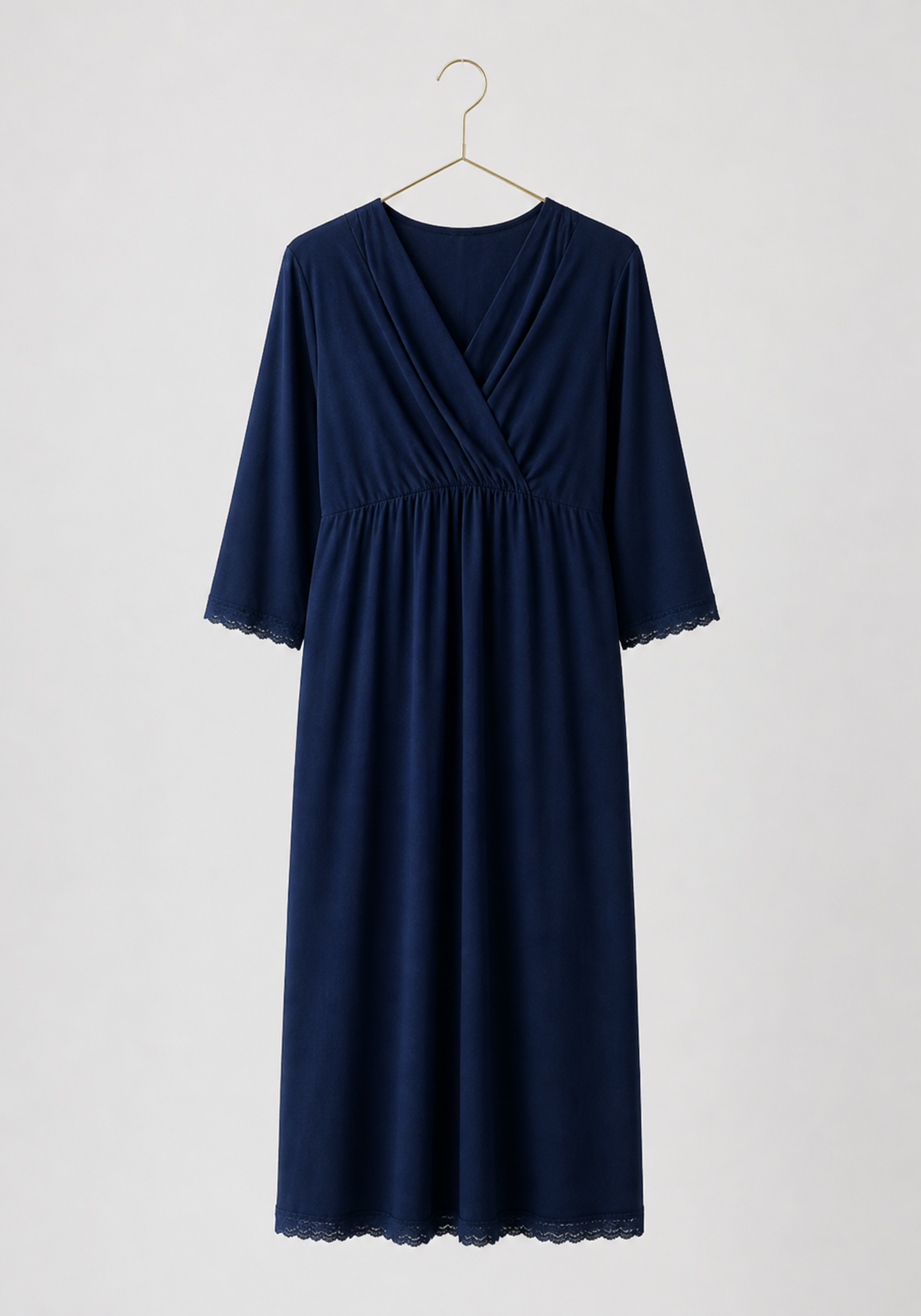Maternal Nighty: Plain Long Sleeve Long Nighty With Lace Detail (100% Premium Cotton)