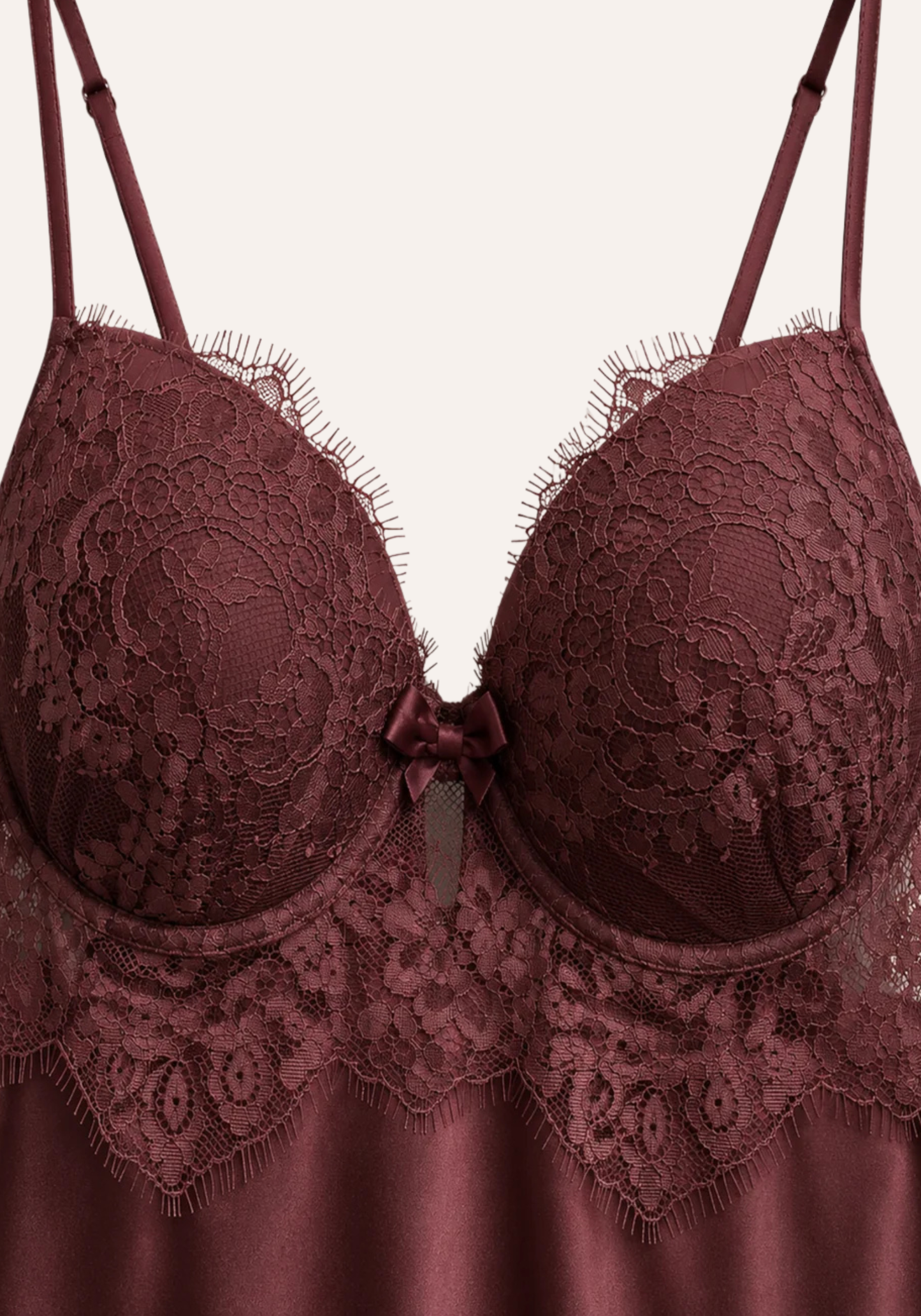 Lingerie Long Robe Set: Satin Padded Underwire Cup Long Nighty And Satin Long Sleeve Long Robe With Lace Detail