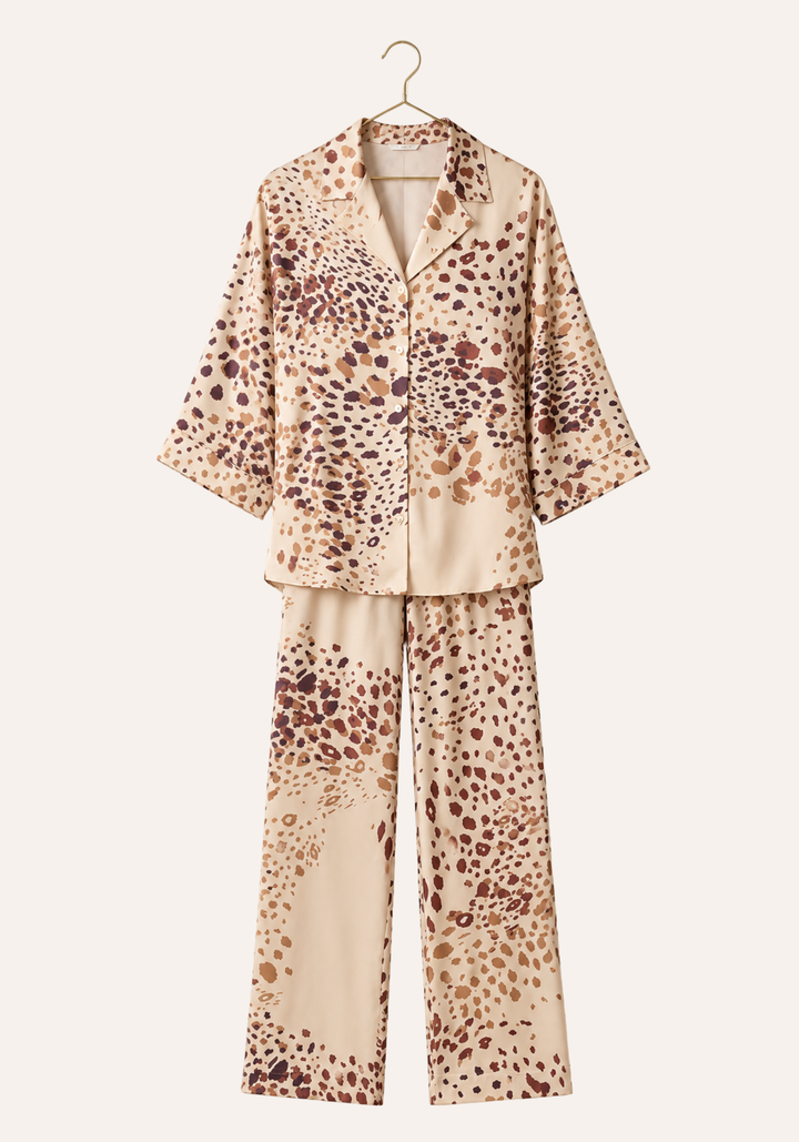 Printed Collar Button Long Sleeve Top And Pants