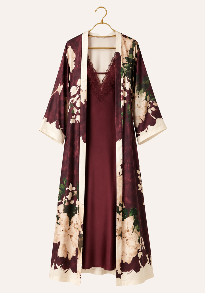 Plain Shoulder Strap Long Nighty And Printed Long Sleeve Long Robe