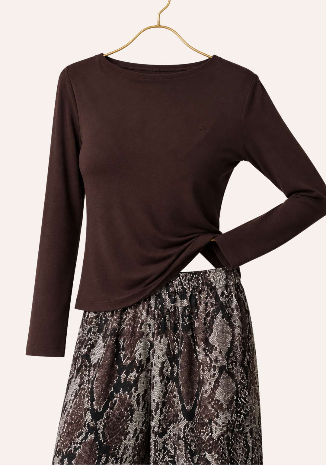 Plain Long Sleeve Top And Snake Print Pants