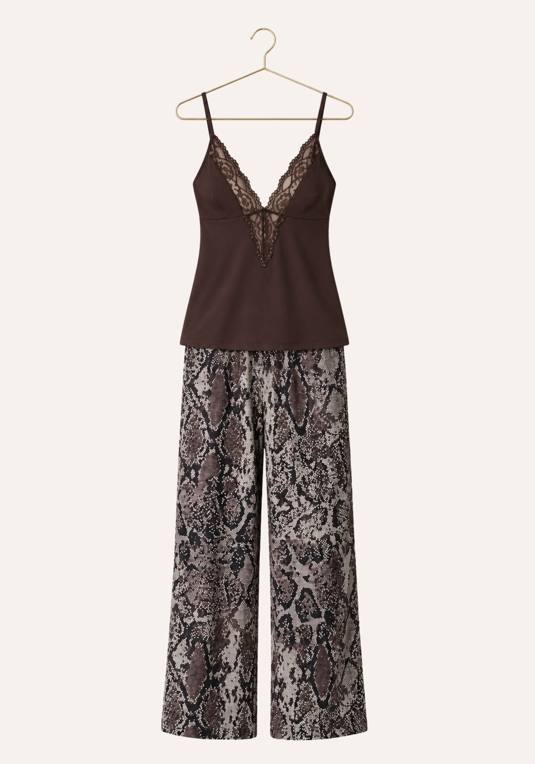 3 Pieces Set: Snake Print Short Robe And Long Pants And Shoulder Strap Tank Top