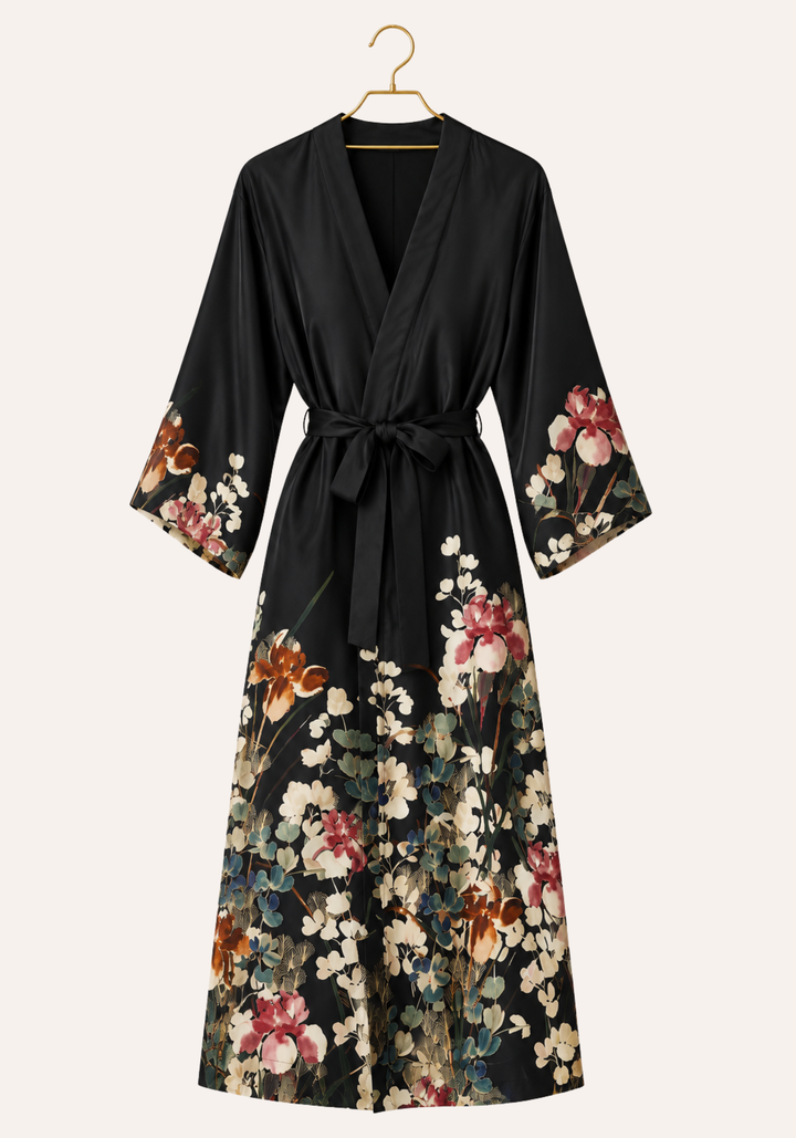 Plain Shoulder Strap Long Nighty And Printed Long Sleeve Long Robe