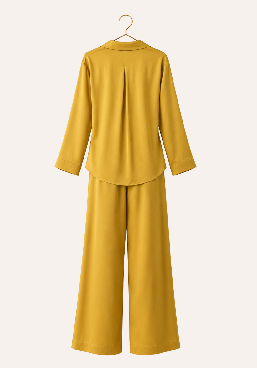 Plain Collar Button Long Sleeve Top And Pants