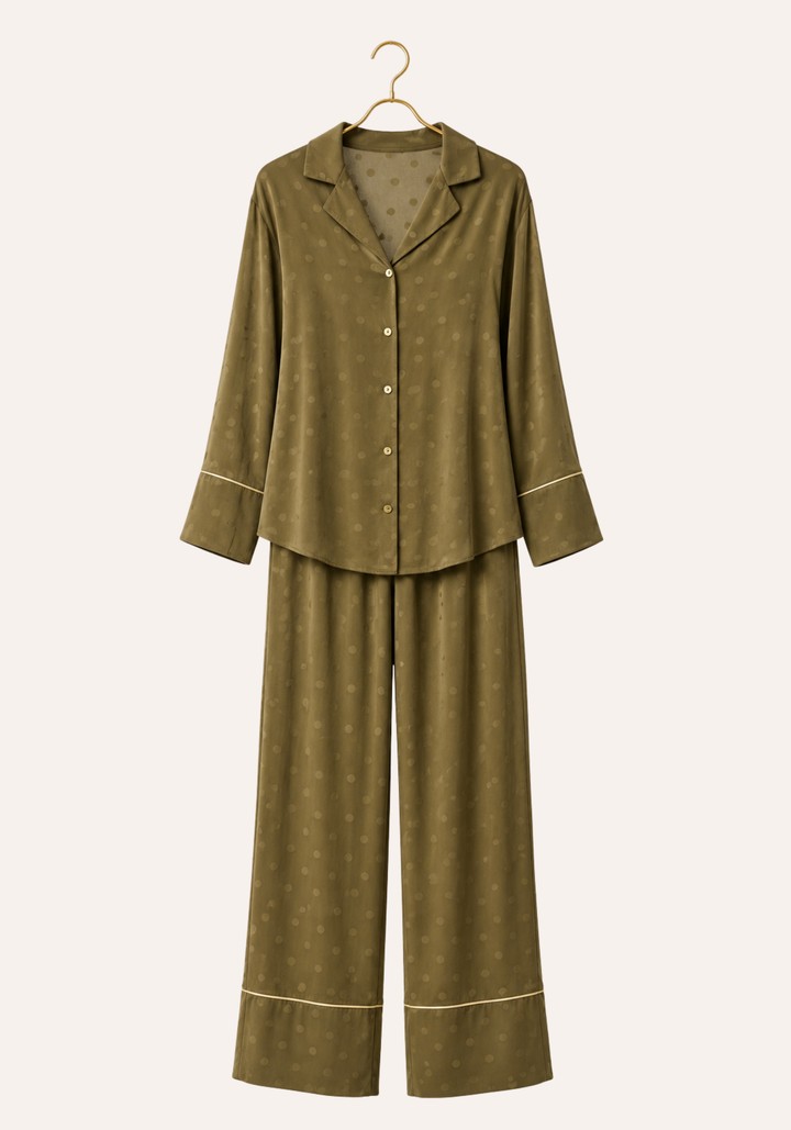 Plain Collar Button Long Sleeve Top And Pants