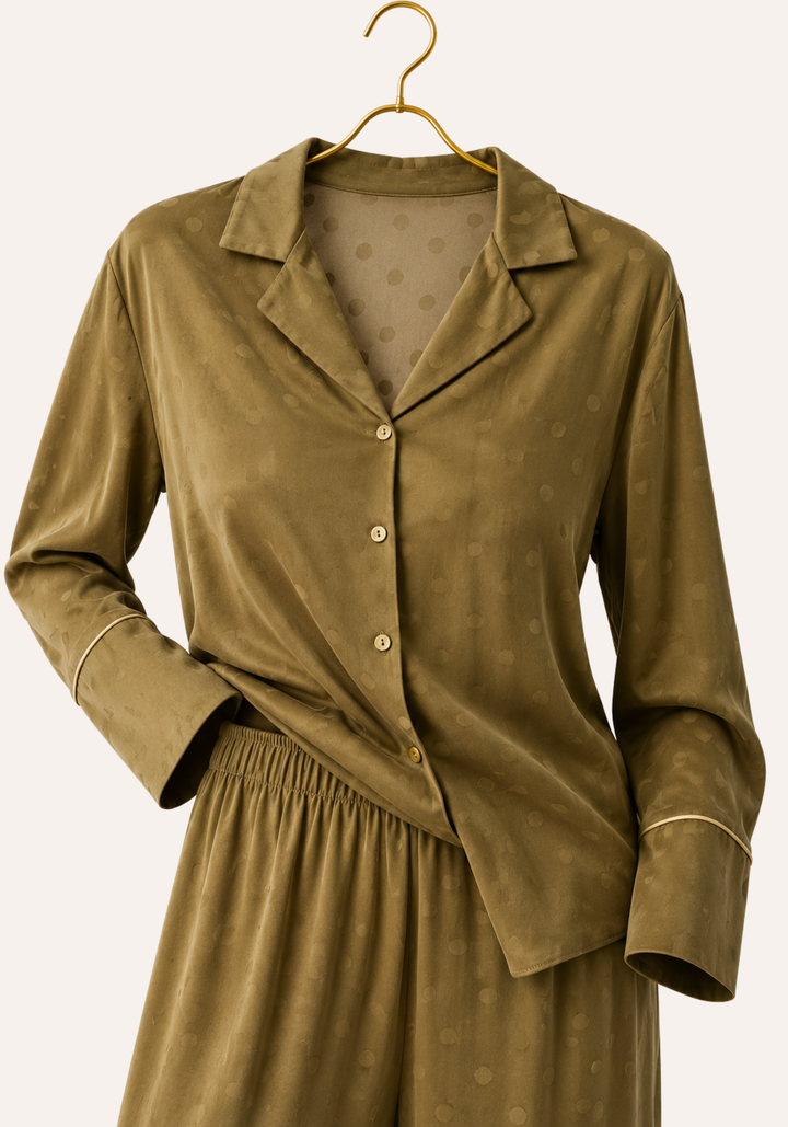 Plain Collar Button Long Sleeve Top And Pants