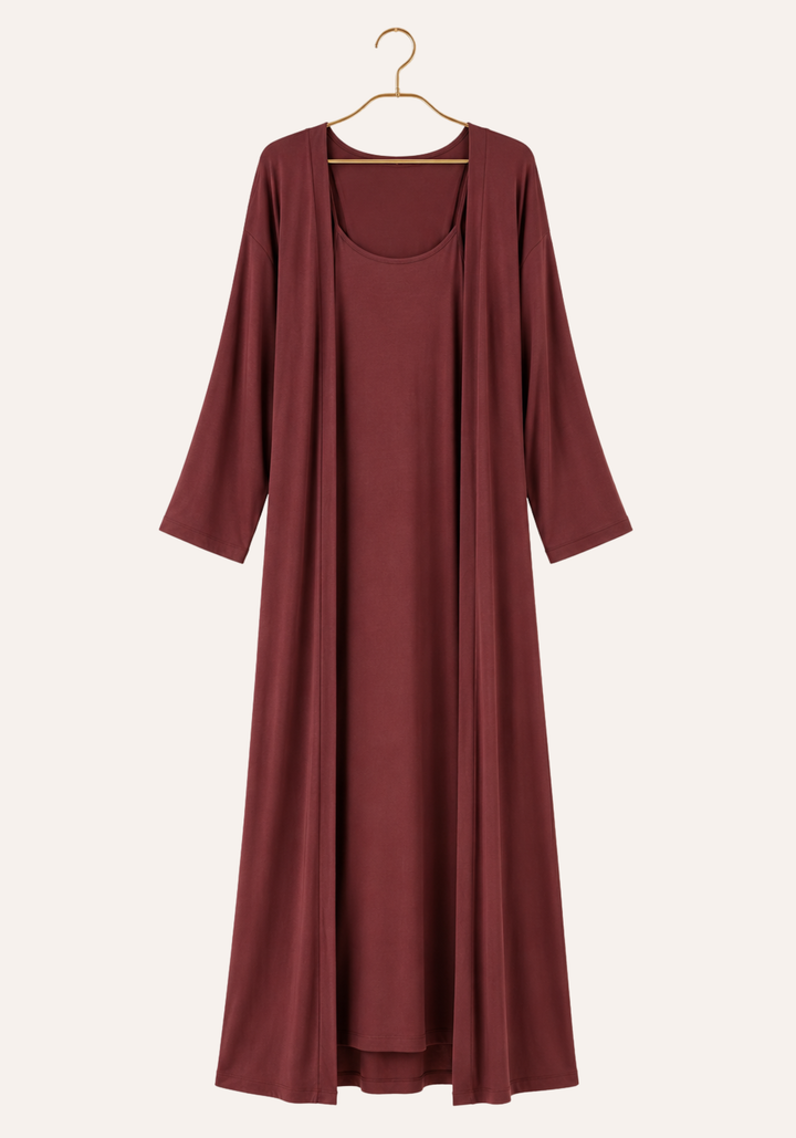 Plain Shoulder Strap Long Nighty And Long Sleeve Long Robe