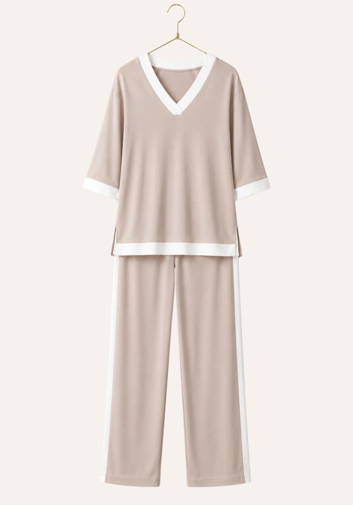 Short Sleeve V-Neck Comfortable Sports Set