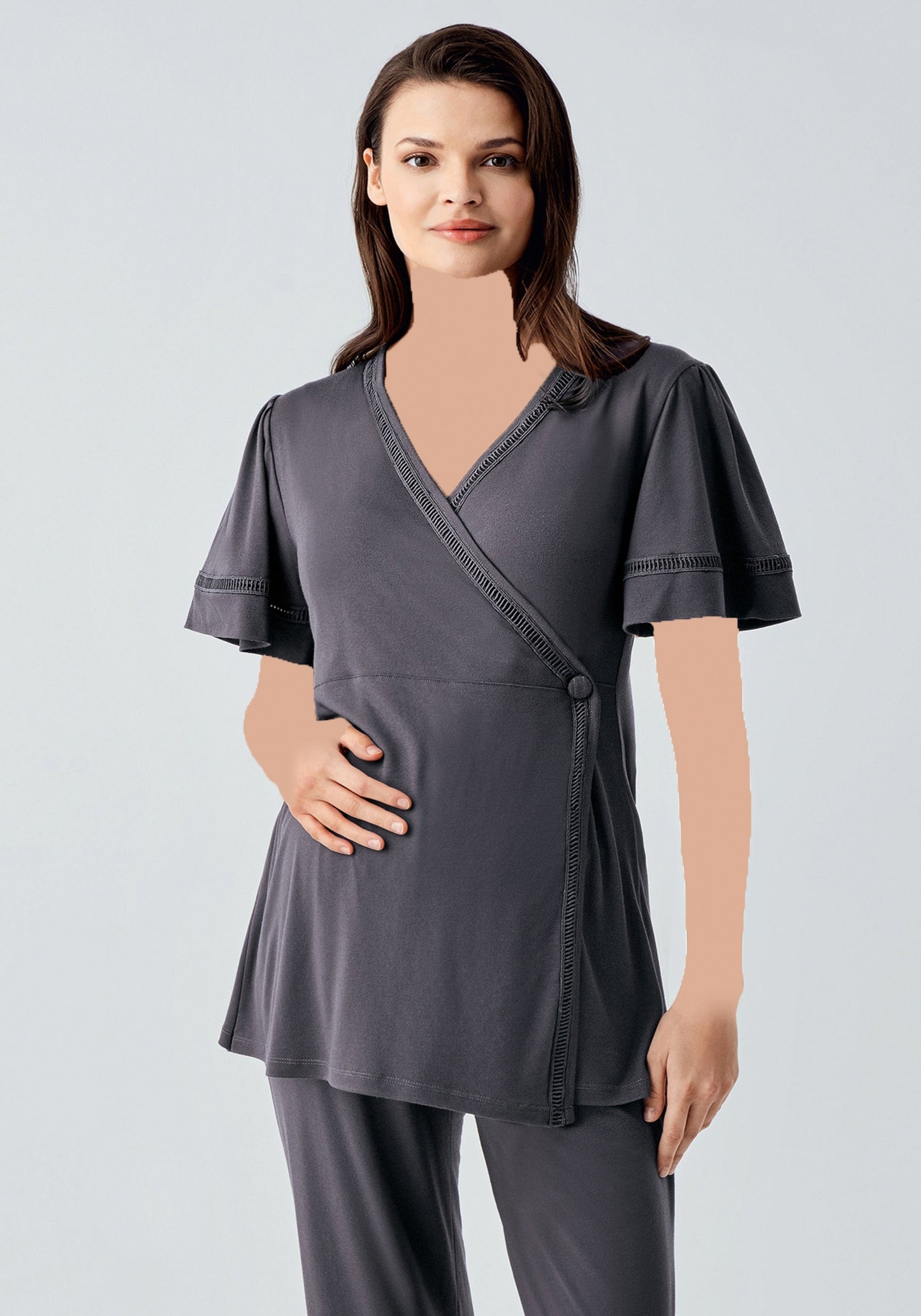 Viscose 3 Piece Maternal Robe Pajamas Set
