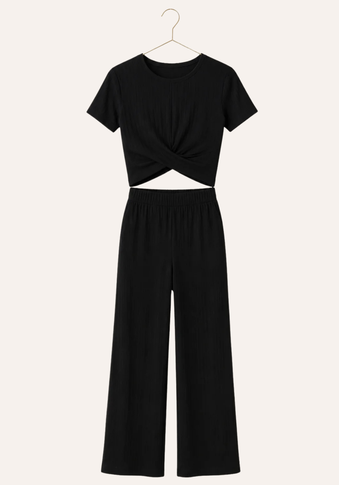 Rib Cotton Open Belly Top And Pant Lounge Set