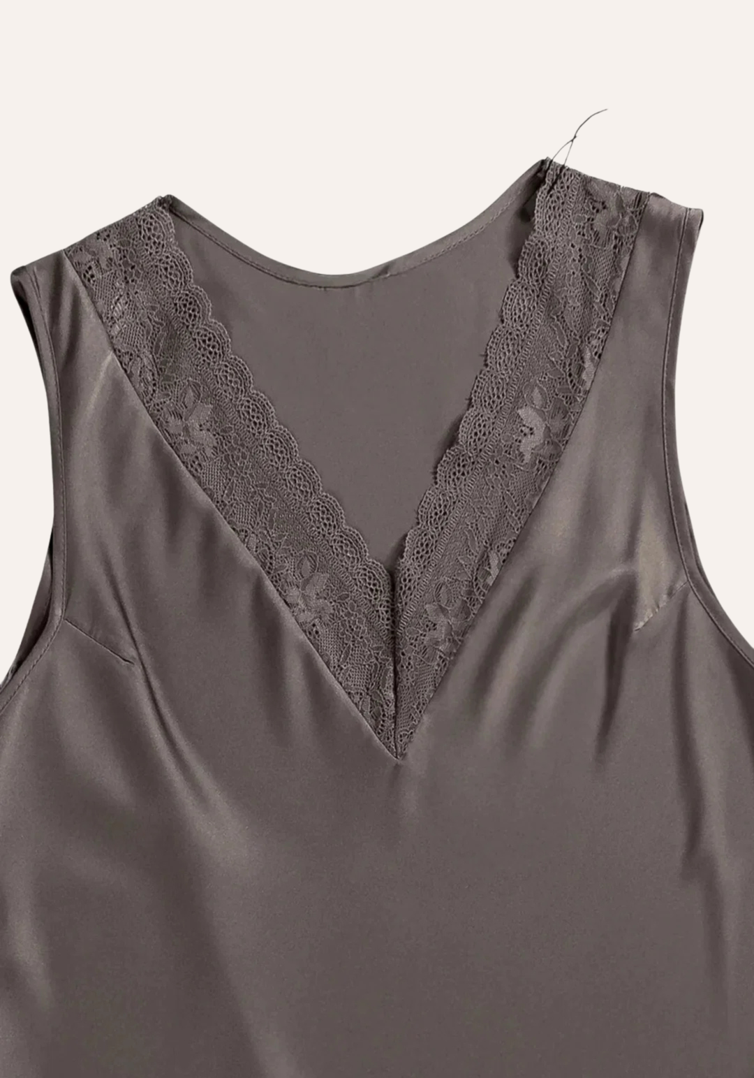 Lingerie Pajama: Satin Sleeveless V-Lace Plain Top And Satin Floral Printed Pants