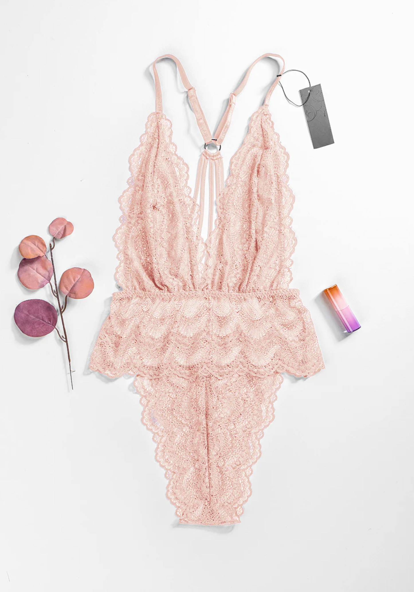 Lingerie Teddies: Full Dantel Bodysuit With Multiple Straps At The Back