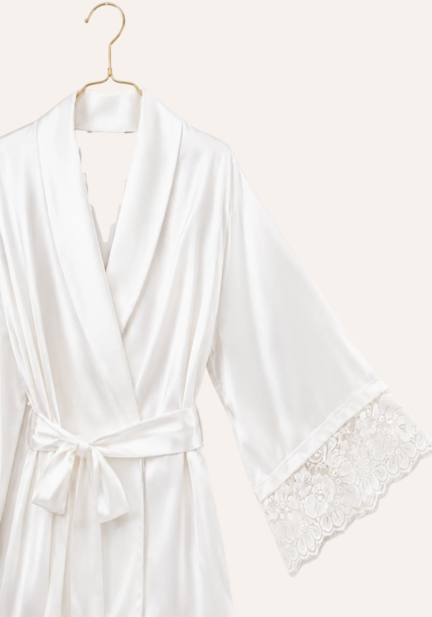 Satin Pajamas: Long Sleeves Robe Like Top And Pant With Lace Detail
