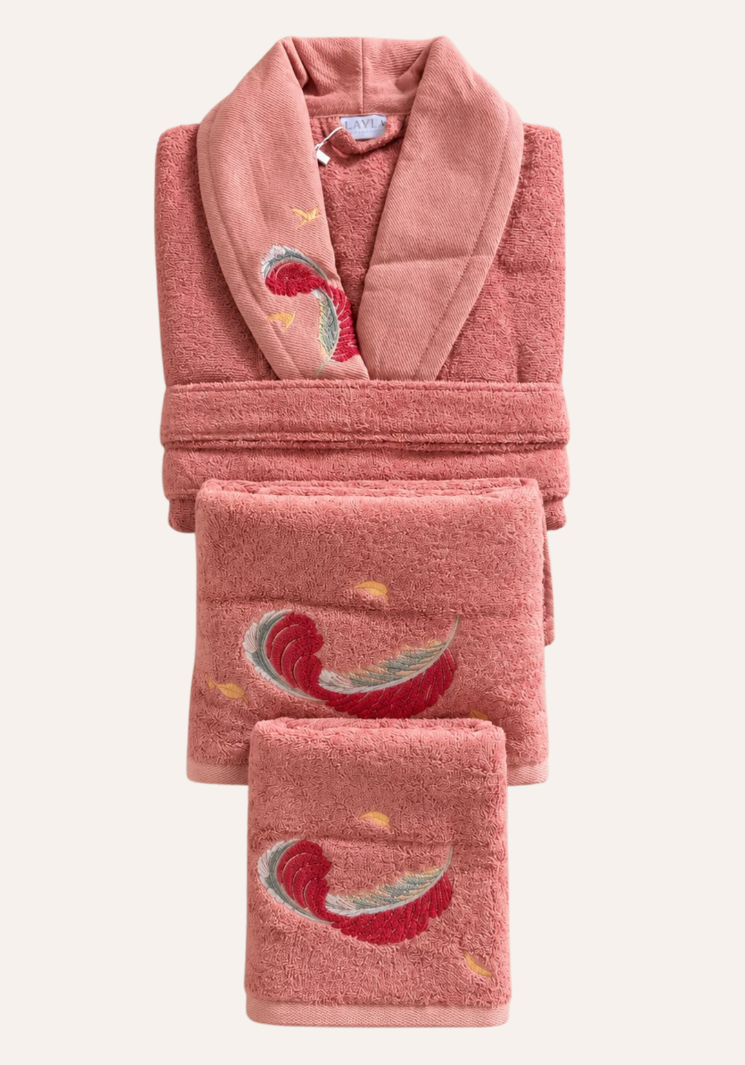 طقم برنص (روب استحمام) مفرد مطرّز 3 قطع - بريشة