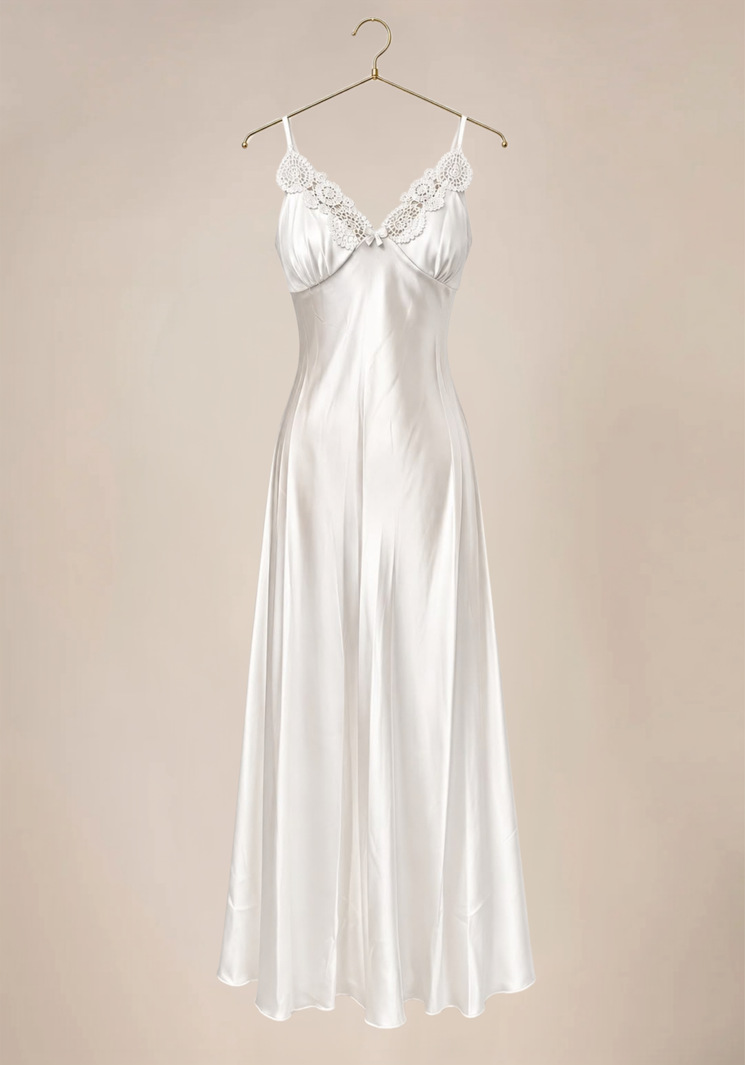 Shoulder Strap Long Nighty And Long Robe With Lace Details