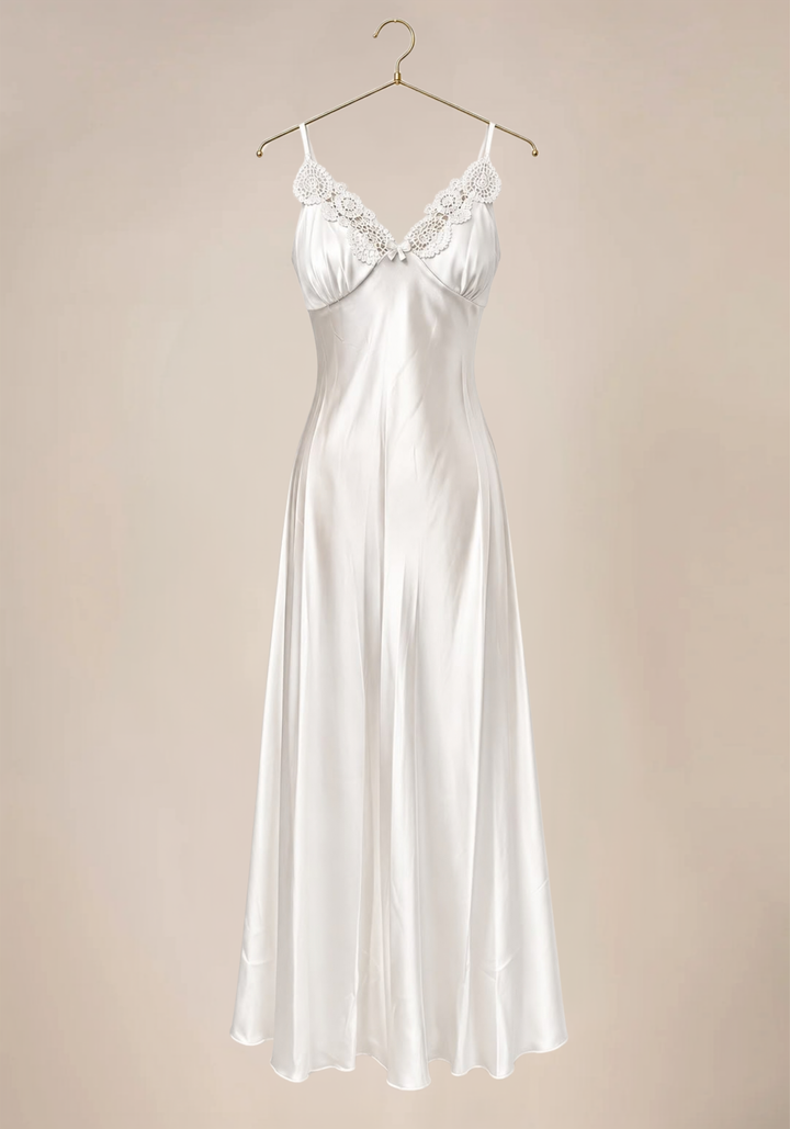 Shoulder Strap Long Nighty And Long Robe With Lace Details