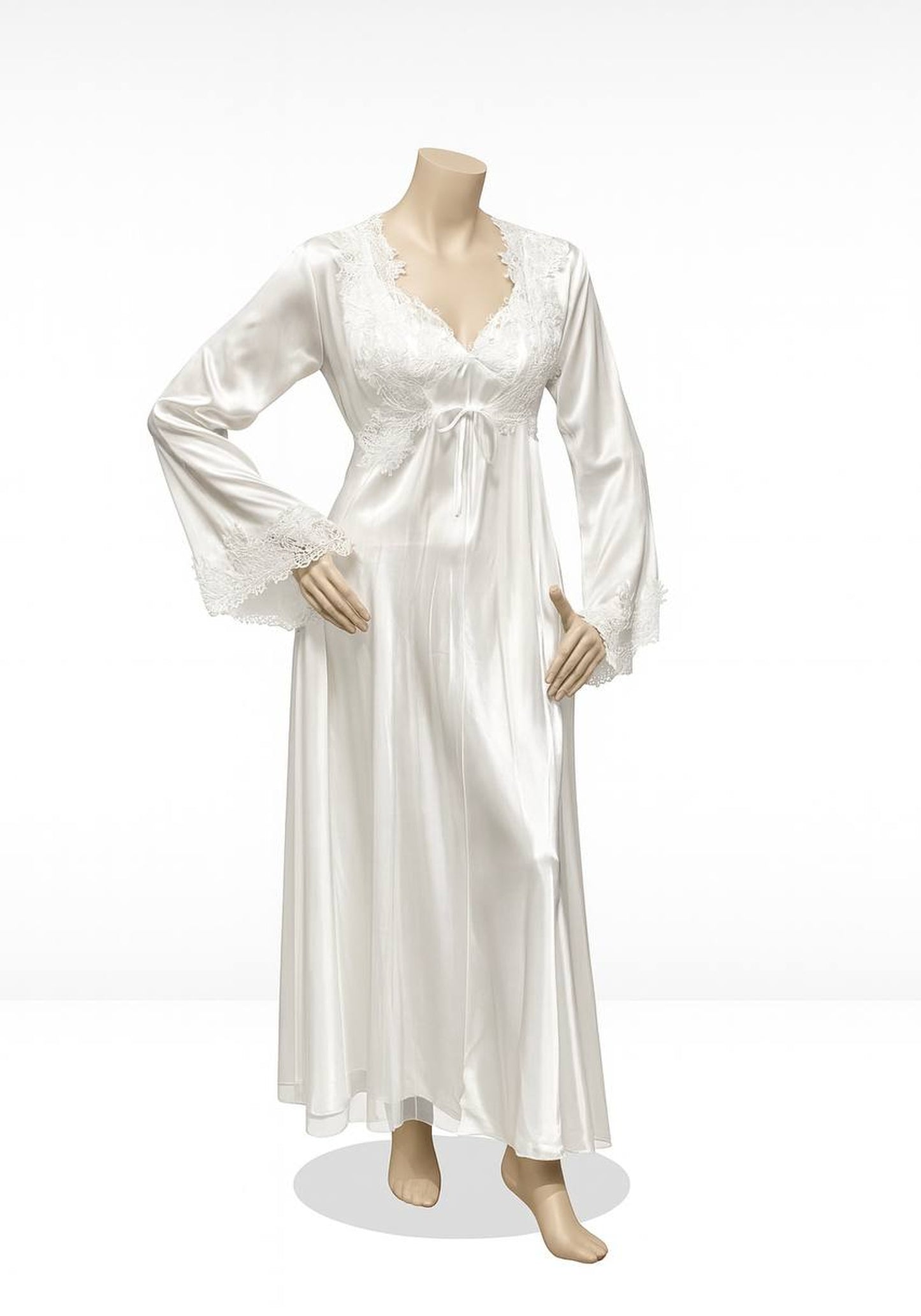Bridal Long Night Gown And Robe Set With Lace
