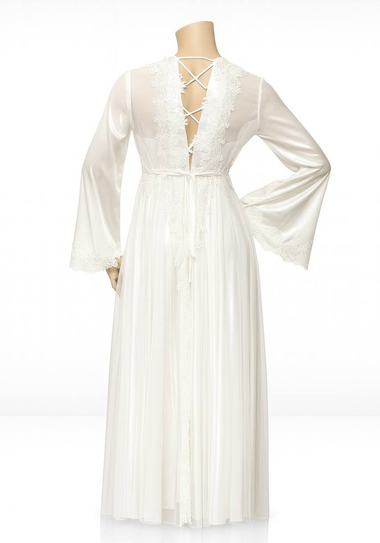 Bridal Long Night Gown And Robe Set With Lace