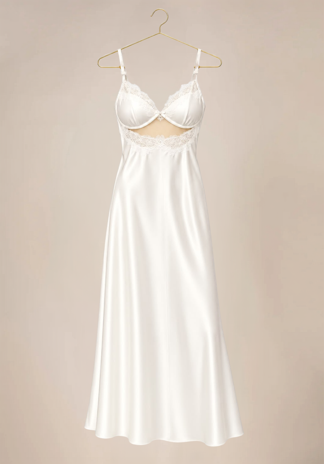 Shoulder Strap Padded Cups Long Nighty And Tulle Robe With Lace Detail