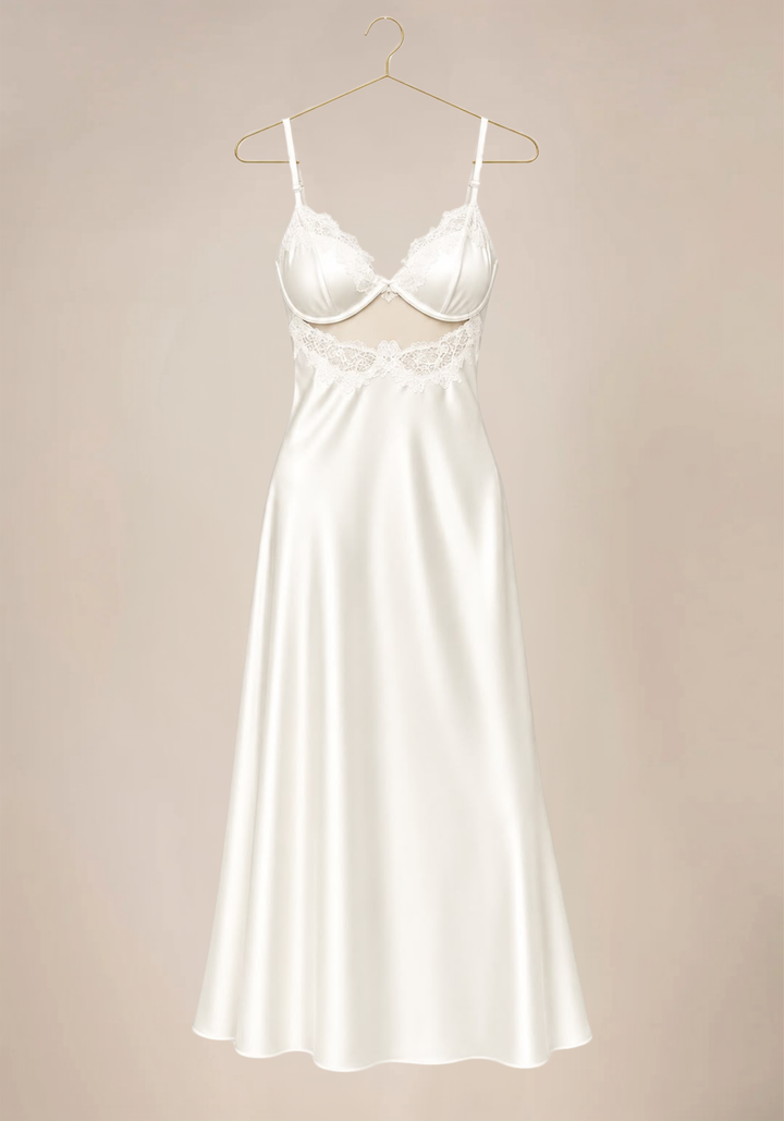 Shoulder Strap Padded Cups Long Nighty And Robe